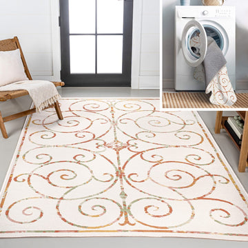 Danae Classic Cottage Filigree Scroll Reversible Machine-Washable Indoor/Outdoor Area Rug